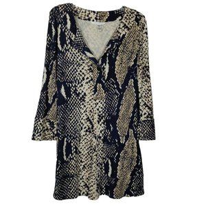 Diane Von Furstenberg Snake Print 100% Silk Dress Size 6 Navy Blue Ivory Stretch